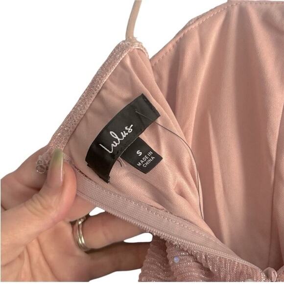 Lulus Mauve Glitter Ruched Bodycon Mini Dress Sparkle Party NWT Small - Picture 6 of 7